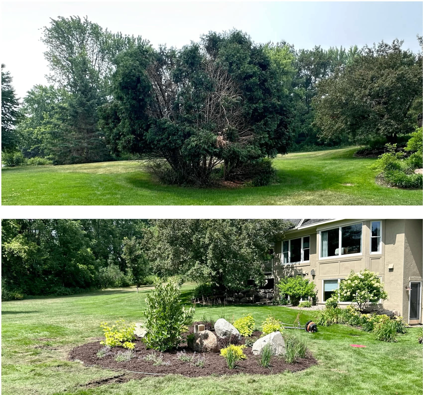 Before & after: new boulder and perennial bed